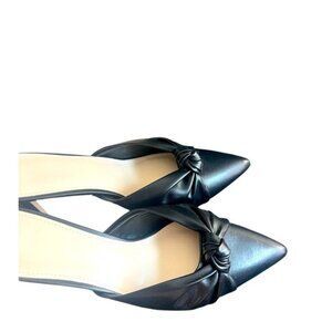 Black Faux Leather Pointed Toe Knot Mules Kitten Heels Women Size 9 Classic